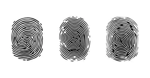 Set of Fingerprint patterns, clear lines and swirls. Human thumbprint. Icon,  Stock Illustration