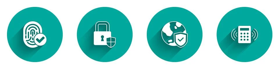 Set Fingerprint, Shield security with lock, world globe and Security keypad Stock Illustration