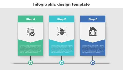 Set Fingerprint, System bug and House system. Business infographic template Illustrazione stock