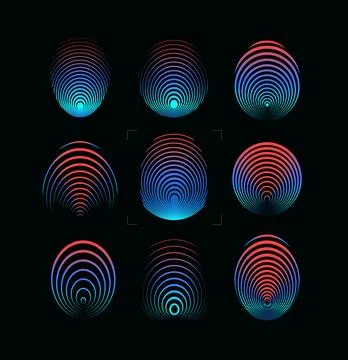 Set of fingerprint vector icon. Round digital finger print symbol. Security Stock Illustration