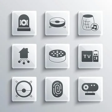 Set Fingerprint, Web camera, Multimedia and TV box receiver, Water sensor, Robot Stock Illustration