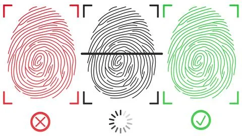 Set of fingerprints. Fingerprint accepted, progress loading of fingerprint,.. Stockillustratie
