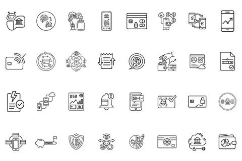 Set of fintech and banking line icons Stock Illustration