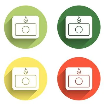 Set Fire alarm system icon isolated with long shadow background. Pull dange.. Stock Illustration