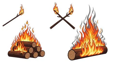 A set of fire and torches Stock Illustration