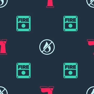 Set Fire boots, No fire and alarm system on seamless pattern. Vector 스톡 일러스트