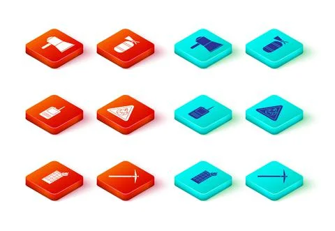 Set Fire in burning building, Pickaxe, Walkie talkie, flame triangle Ilustración de archivo