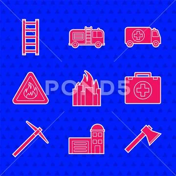 Set Fire in burning buildings, Building of fire station, Firefighter ...