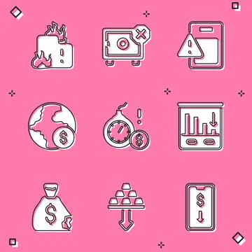 Set Fire in burning house, Safe, Global economic crisis, Money bomb dollar, Pie Ilustración de archivo