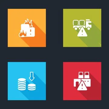 Set Fire in burning house, Stop delivery cargo truck, Dollar rate decrease an Stock Illustration