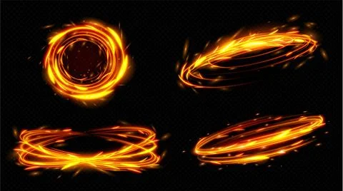 Set of fire circle with light trail glow effect Stock Illustration