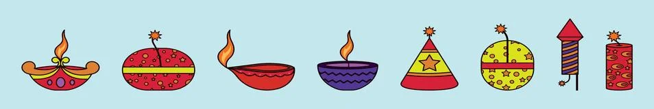 Set of fire cracker cartoon icon design template with various models. Stock Illustration
