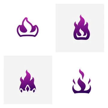 Set of Fire Crown logo designs concept vector. Flame Crown logo template. Cro Stock Illustration