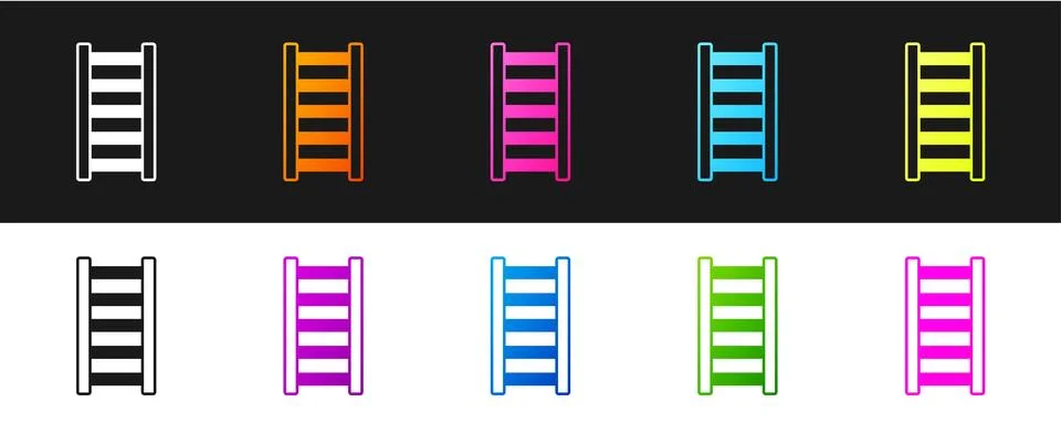 Set Fire escape icon isolated on black and white background. Pompier ladder.. Ilustración de archivo