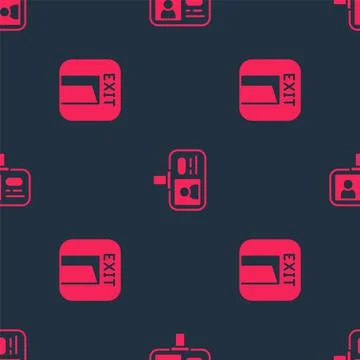 Set Fire exit and Identification badge on seamless pattern. Vector 스톡 일러스트