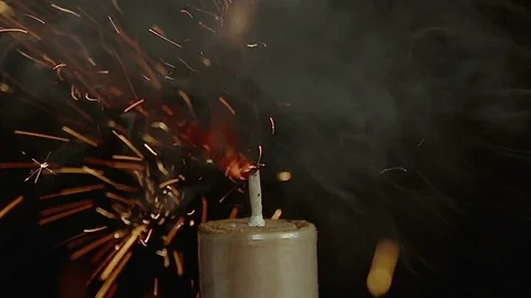 Set fire to the explosive fuse and the fire quickly spread to the bomb. Stock Footage 79306919
