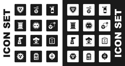 Set Fire extinguisher, Electrical outlet, Radioactive waste barrel, shield Stock Illustration