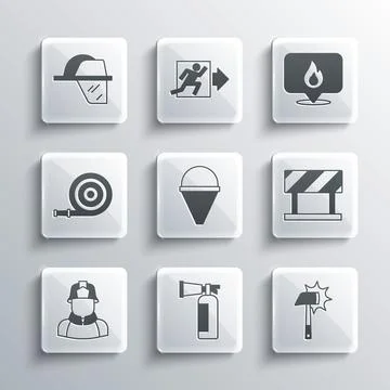 Set Fire extinguisher, Firefighter axe, Road barrier, cone bucket, hose reel Illustration