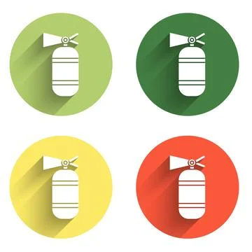 Set Fire extinguisher icon isolated with long shadow background. Color circ.. Stock Illustration