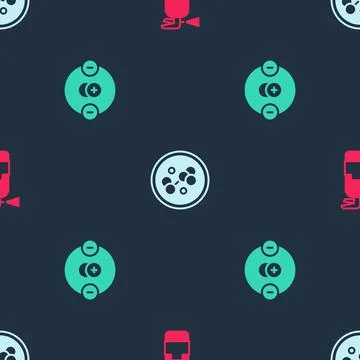 Set Fire extinguisher, Molecule and Atom on seamless pattern. Vector Illustrazione stock