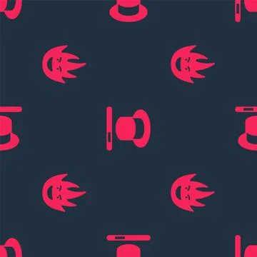 Set Fire flame and Magic hat and wand on seamless pattern. Vector Stockillustratie