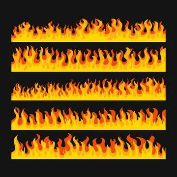 Set of fire flame frame border set collection, Cartoon flame banner border .. Stock Illustration
