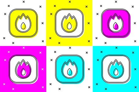 Set Fire flame icon isolated on color background. Vector Illustrazione stock
