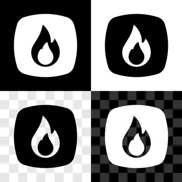 Set Fire flame icon isolated on black and white, transparent background.  V.. Stock Illustration