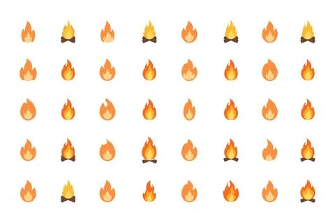Set of fire flame icons, fire flame vector, Bonfire icons, flaming elements 库存插图