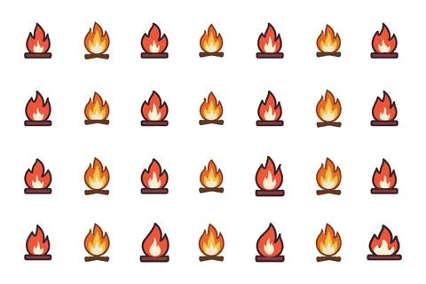 Set of fire flame icons, fire flame vector, Bonfire icons, flaming elements.. 库存插图