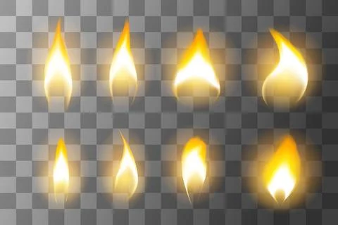 Set of fire flame light effect vector illustration isolated on transparent ba Stock Illustration