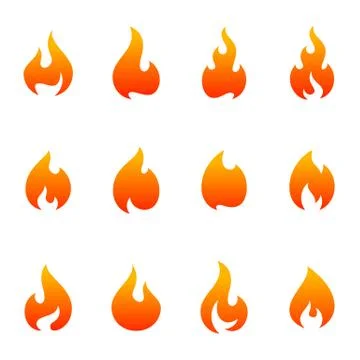 Set of Fire Flame Logo Design Vector Template. Icon Symbol. Stock Illustration