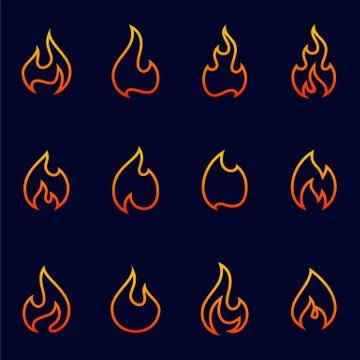Set of Fire Flame Logo Design Vector Template. Icon Symbol. Stock Illustration