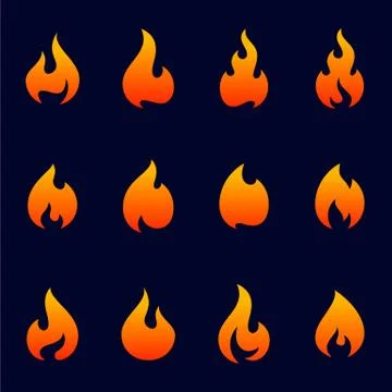 Set of Fire Flame Logo Design Vector Template. Icon Symbol. Stock Illustration