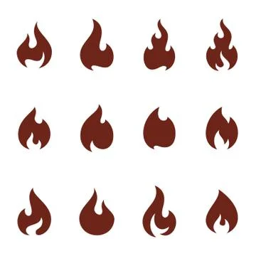 Set of Fire Flame Logo Design Vector Template. Icon Symbol. Stock Illustration