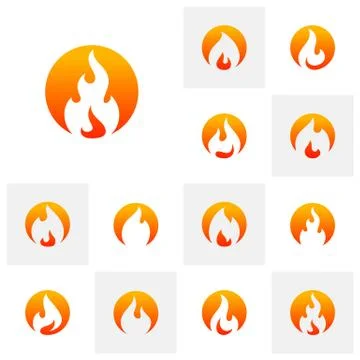 Set of Fire Flame Logo Design Vector Template. Icon Symbol. Stock Illustration