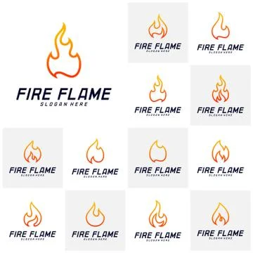 Set of Fire Flame Logo Design Vector Template. Icon Symbol. Stock Illustration