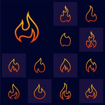 Set of Fire Flame Logo Design Vector Template. Icon Symbol. Stock Illustration