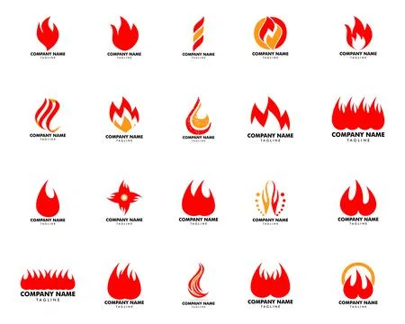 Set of Fire Flame Logo Design Vector Template Stock Illustration