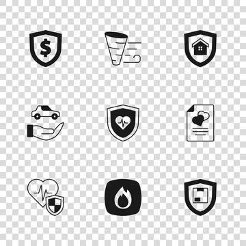 Set Fire flame, Marriage contract, Delivery security with shield, Life insu.. Stock Illustration