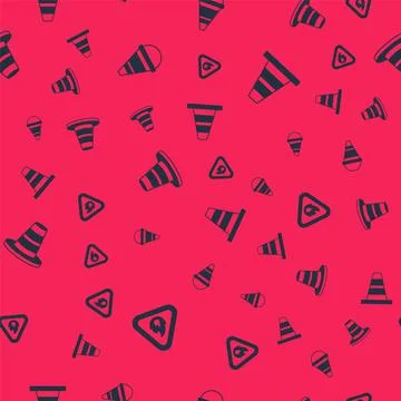 Set Fire flame in triangle, cone bucket, Traffic and on seamless pattern. Vector 스톡 일러스트