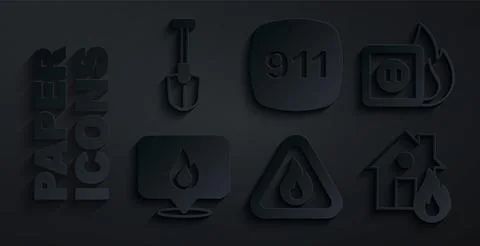 Set Fire flame in triangle, Electric wiring of socket fire, Location with Stock Illustration