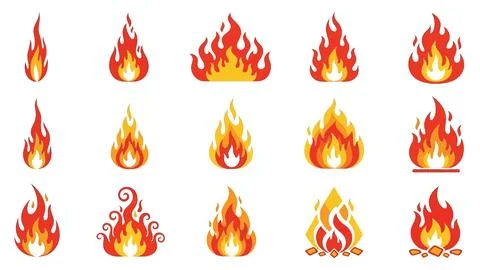 Set of fire flame vector icons for various design applications and graphic .. Stock Illustration