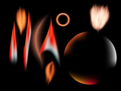 A set of fire flames and glowing sparks ignite a powerful burning energy an.. Stock Illustration