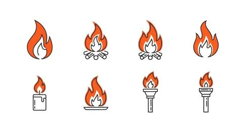 Set of fire flames and torches icons 스톡 일러스트