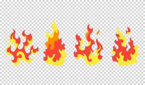 Set fire flames. Cartoon collection of abstract stylized fires. Flaming Stockillustratie