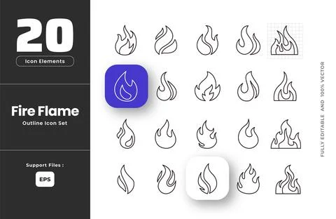 Set of fire flames outline icon set, Red hot fire blazing flame heat or spi.. Stock Illustration