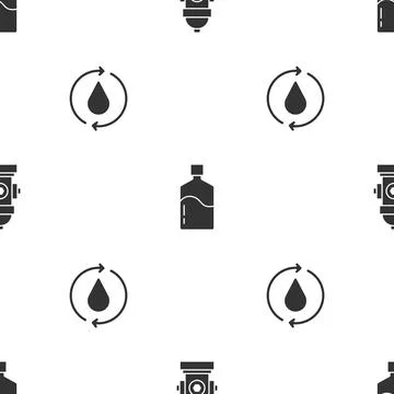 Set Fire hydrant, Big bottle with clean water and Recycle aqua on seamless .. Stock Illustration