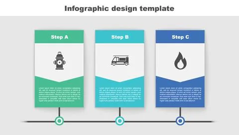 Set Fire hydrant, truck and flame. Business infographic template. Vector イラスト素材