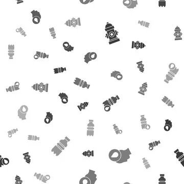 Set Fire hydrant, Water drop, Bottle of water and on seamless pattern. Vector Stock Illustration